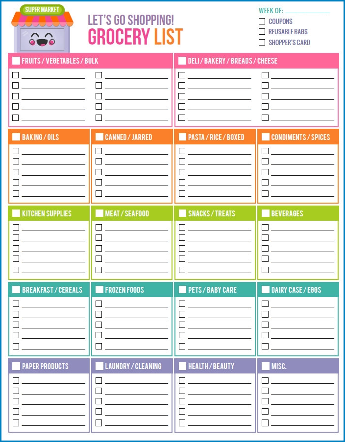 Sample of Shopping List Template