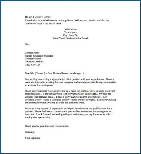 √ Free Printable Simple Cover Letter Template