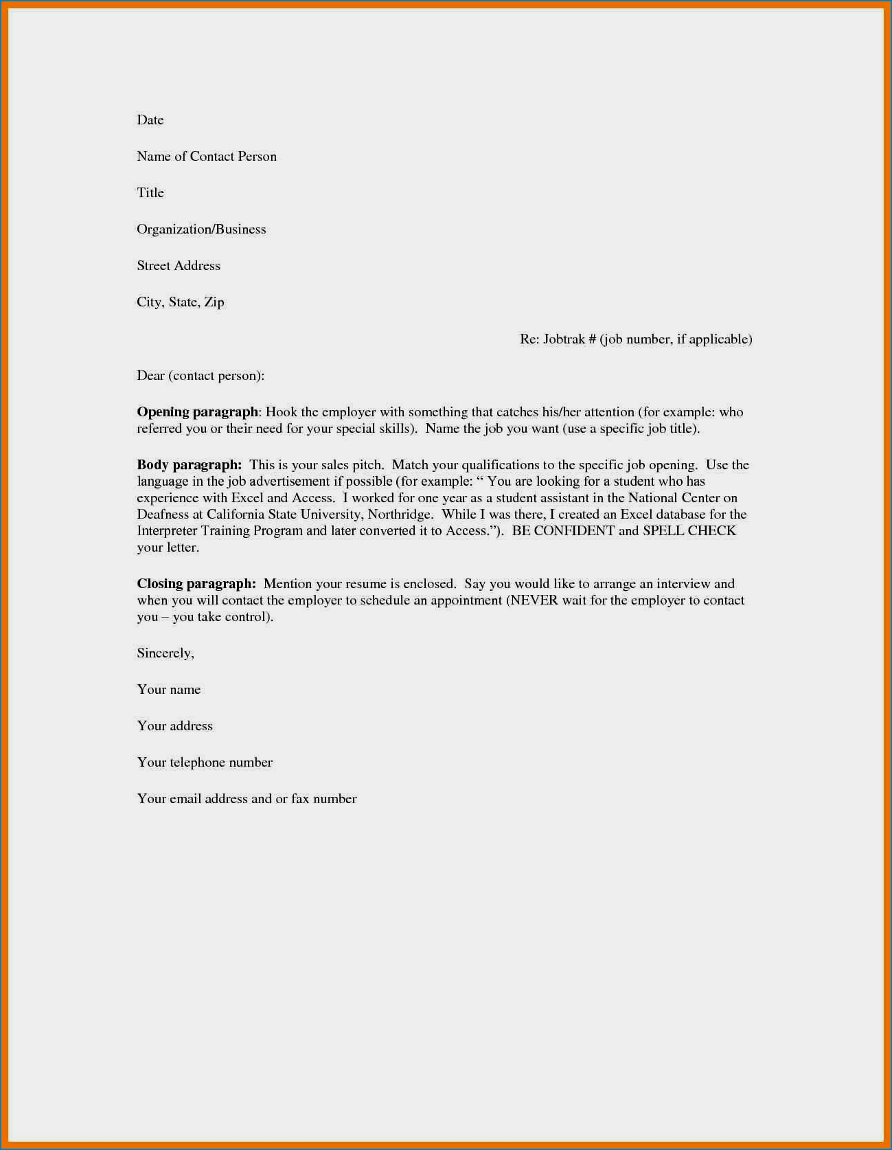 Sample of Simple Resume Cover Letter Template