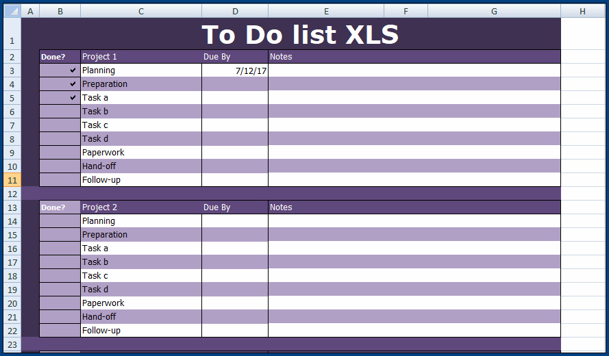 Sample of Task List Template Excel Spreadsheet