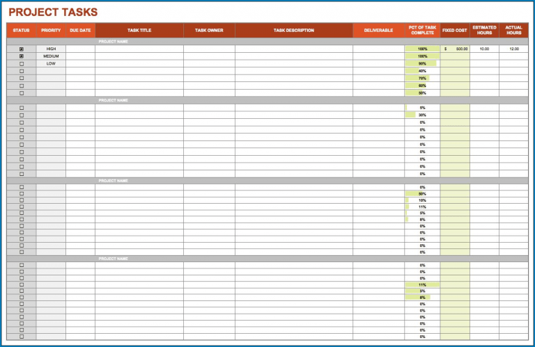 √ Task List Template For Project Management