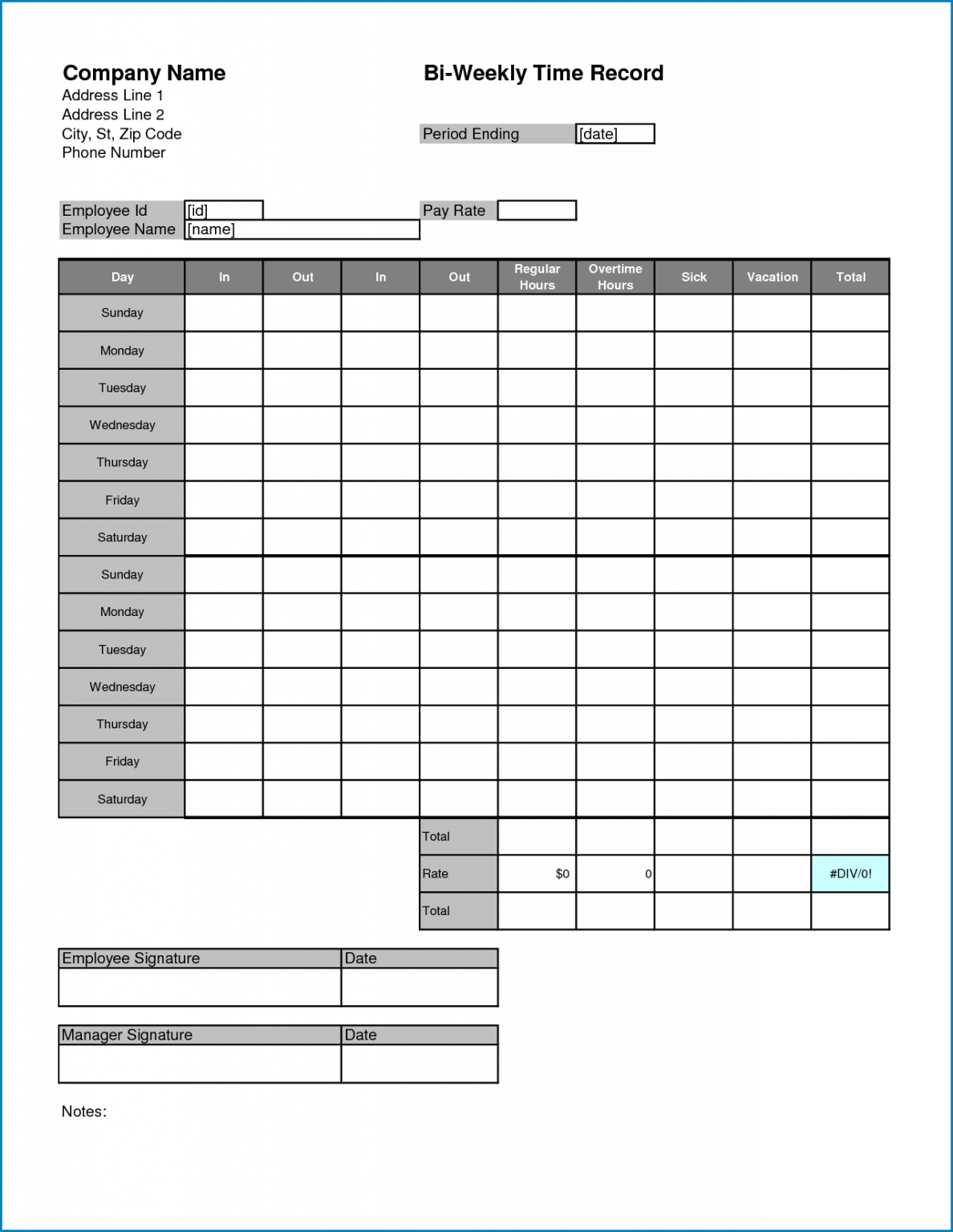 √ Free Printable Time Card Template
