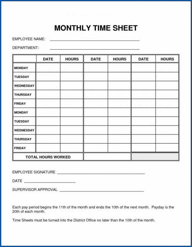 √ Free to Download Time Sheet Format