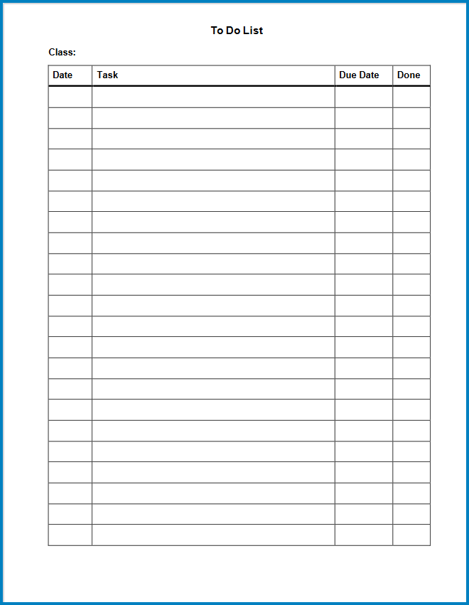 Sample of To Do List Template For Work