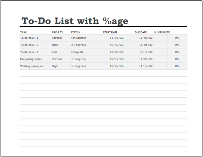 Sample Of To Do List