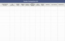 Sample of Vendor Comparison List Template