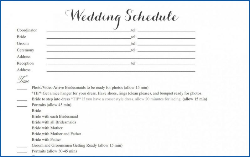 √ Free Editable Wedding Day Timeline Template