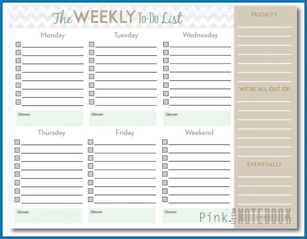 Sample of Weekly To Do List Template