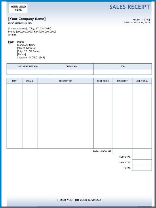 Sample of Word Invoice Template