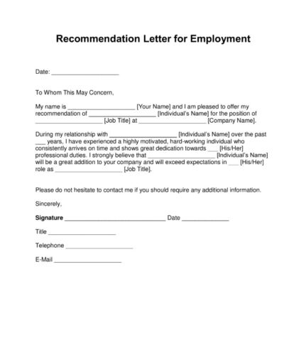 Quick Work Reference √ Work Reference Letter Template (Word)