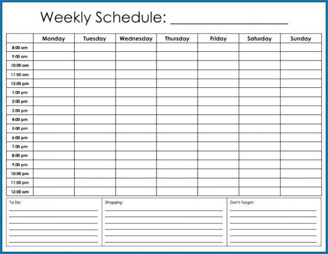 √ Free Editable Schedule Template Hourly