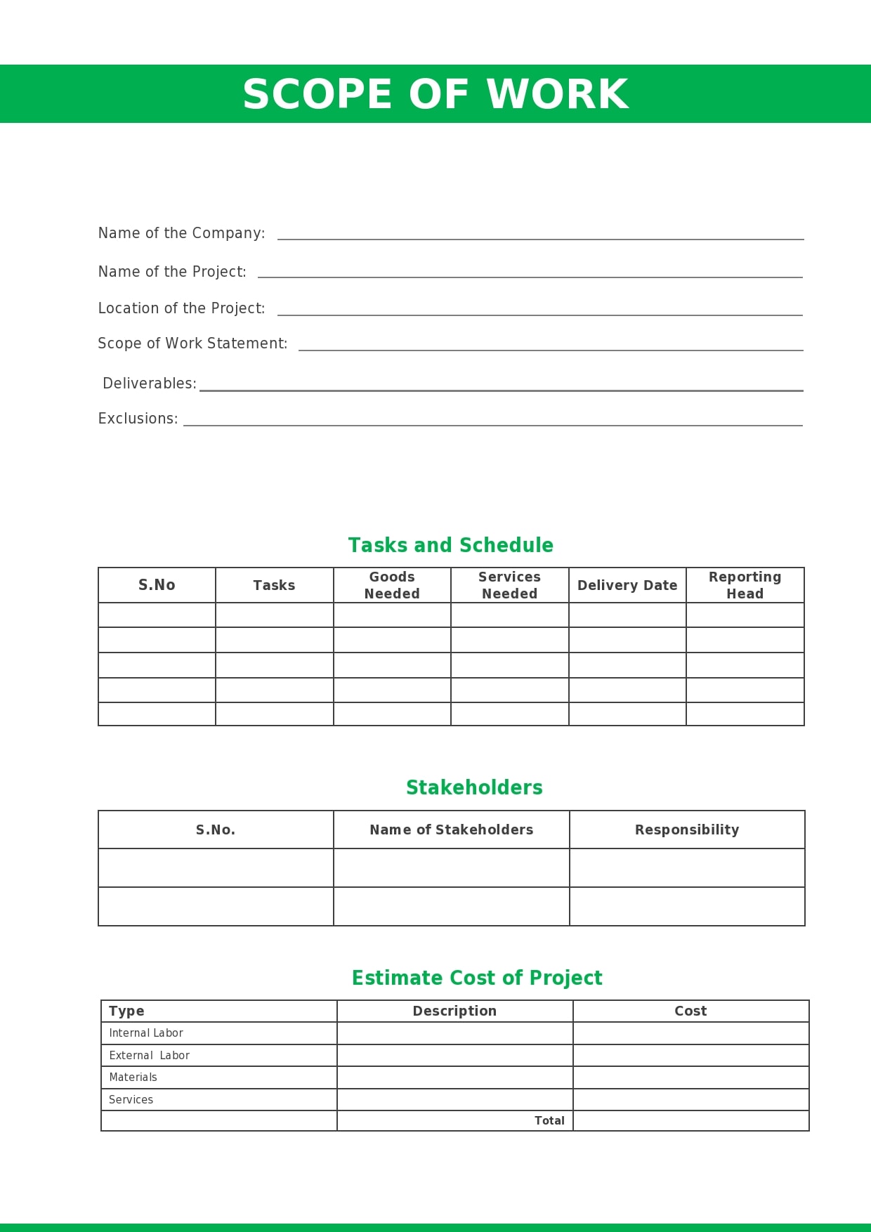 Scope of Work Template