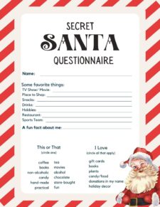 Secret Santa Questionnaire Form Template