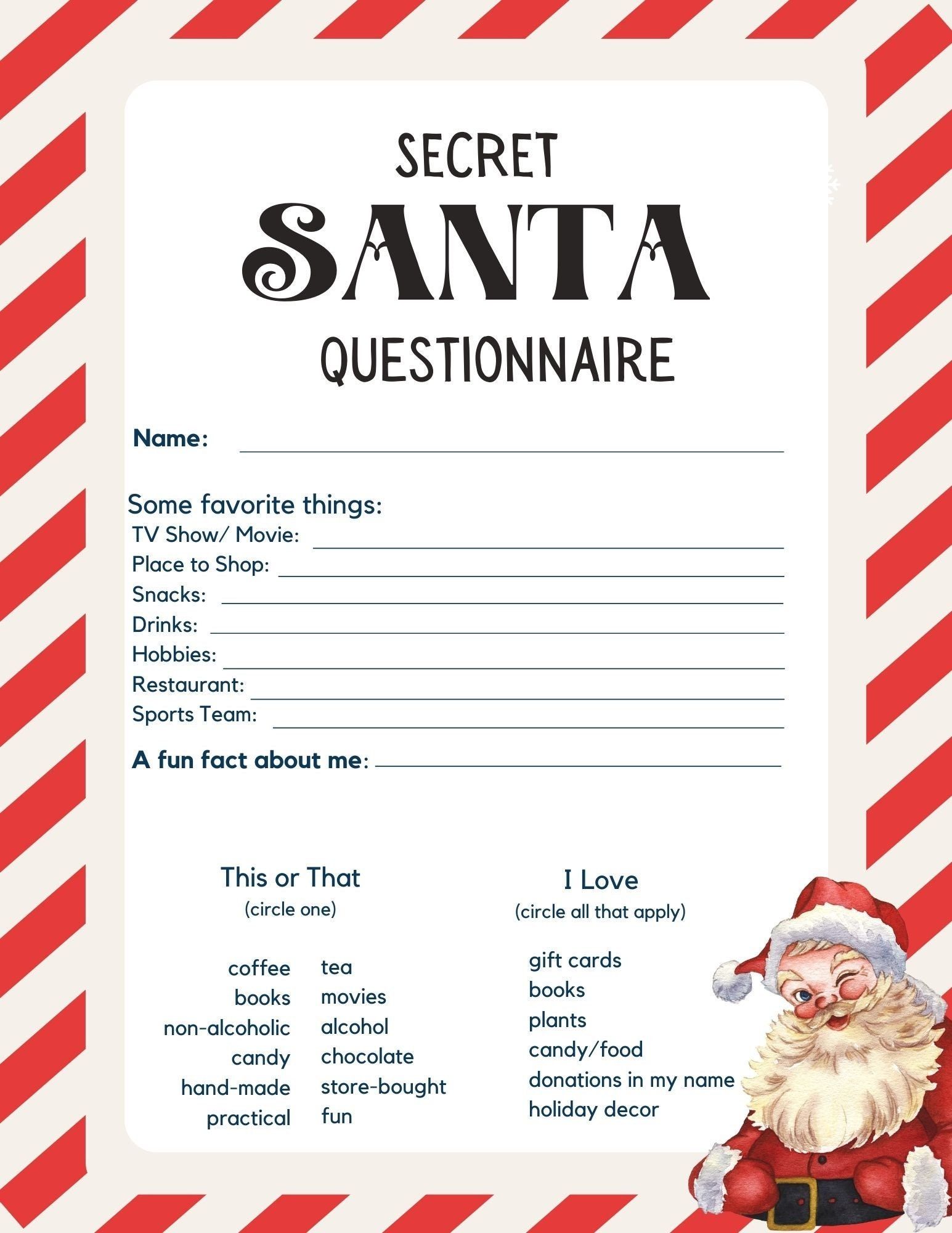 Secret Santa Questionnaire Form Template Secret Santa Questionnaire Form Template