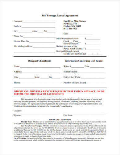 Storage Rental Quotation √ Storage Unit Rental Agreement Template