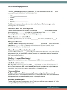 Seller Financing Agreement Template Word