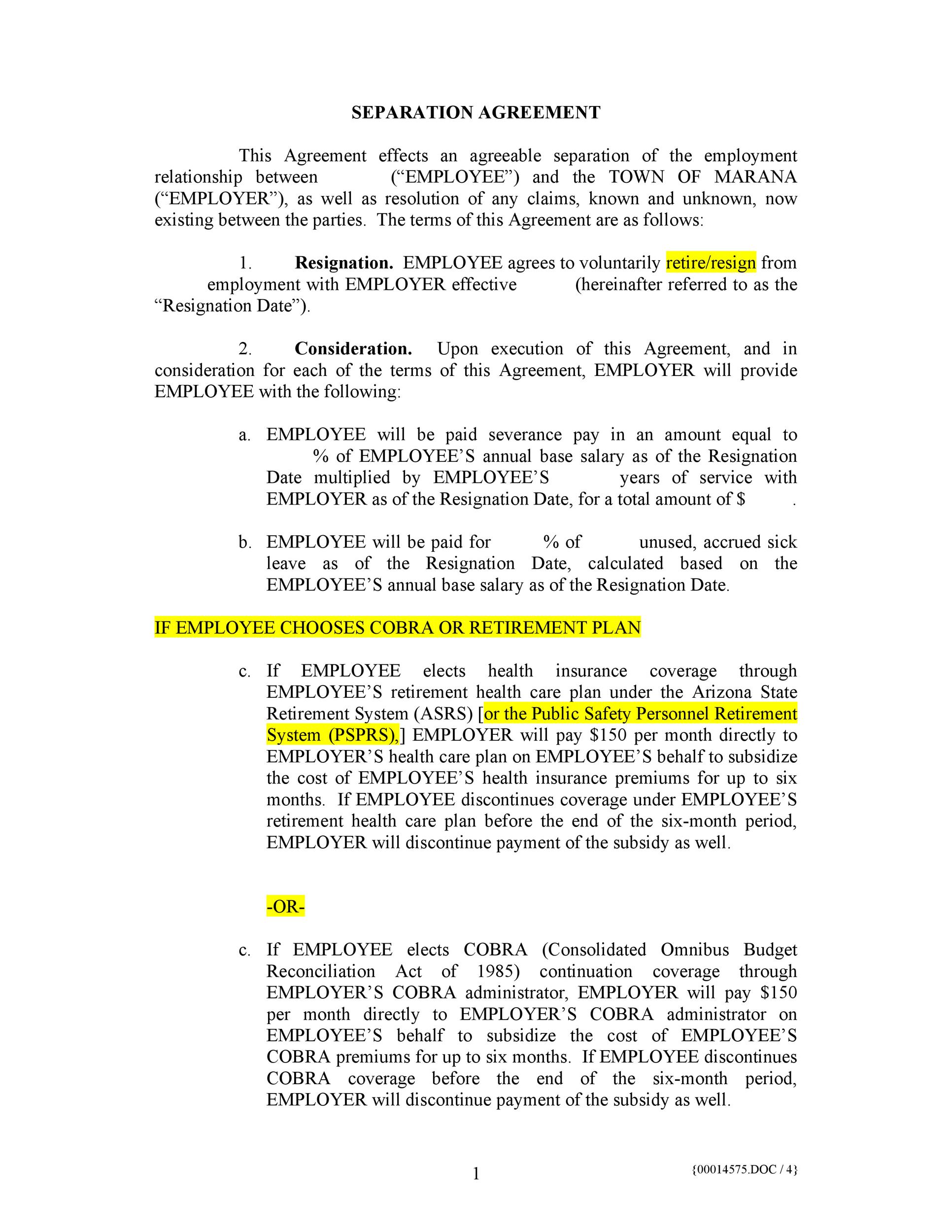 Separation Agreement Template Example