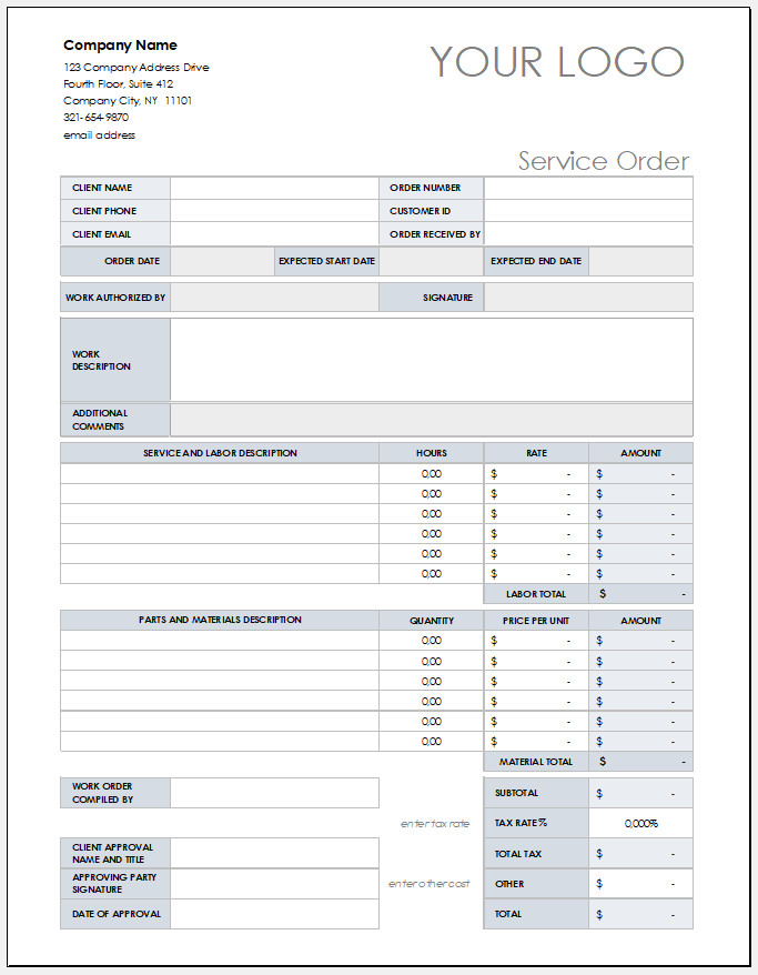 Free Printable Service Order Template