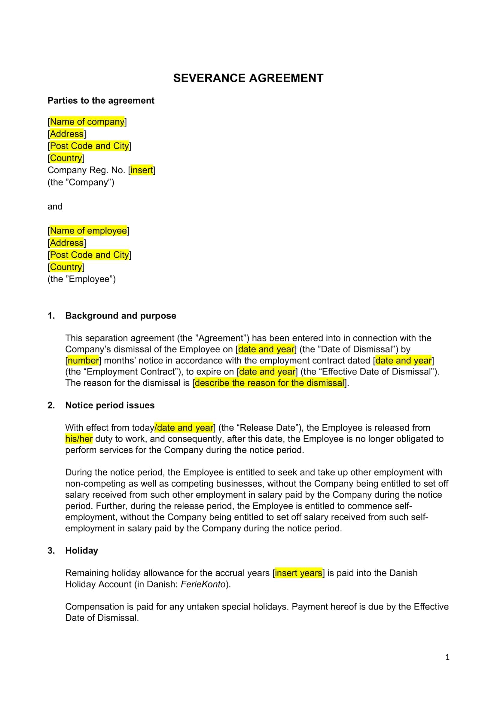Severance Agreement Template Sample Severance Agreement Template Sample