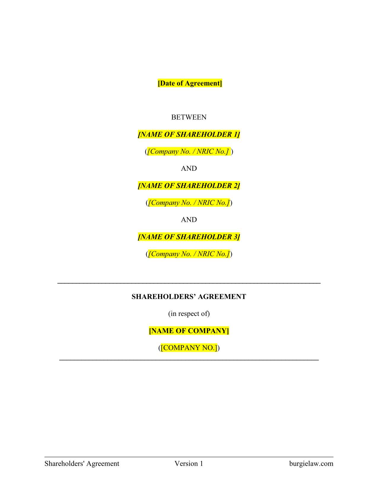 Shareholders Agreement Template Sample Shareholders Agreement Template Sample