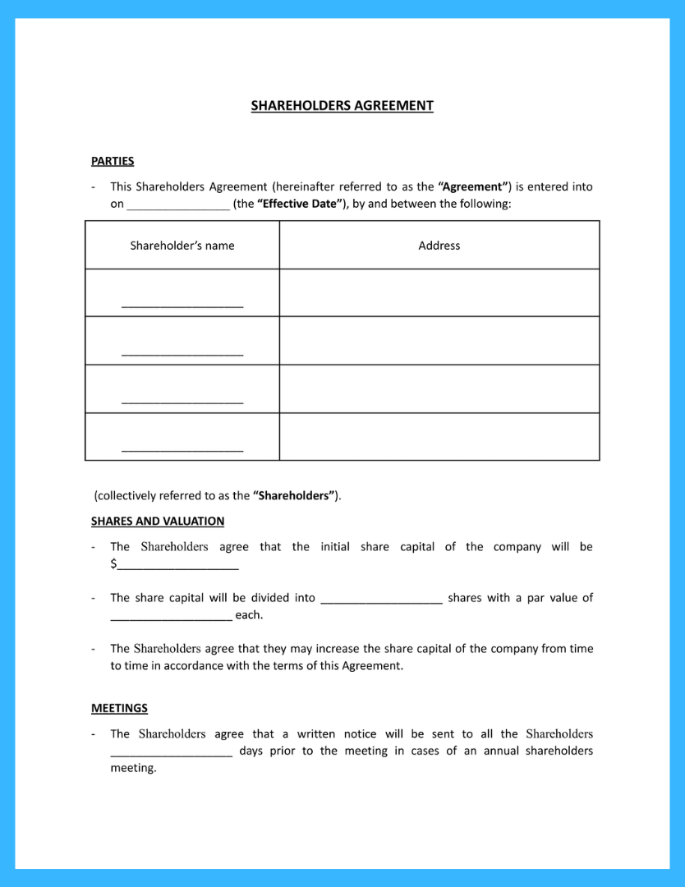 Shareholders Agreement Template Shareholders Agreement Template
