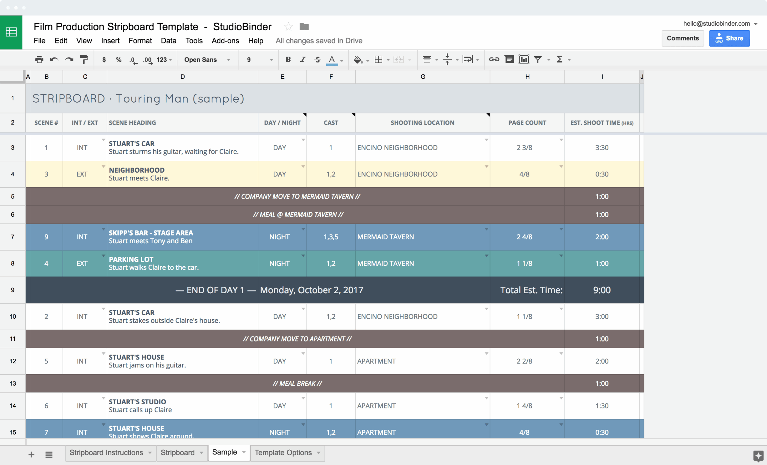 Shooting Schedule Template