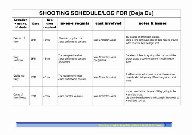 Shooting Schedule Template