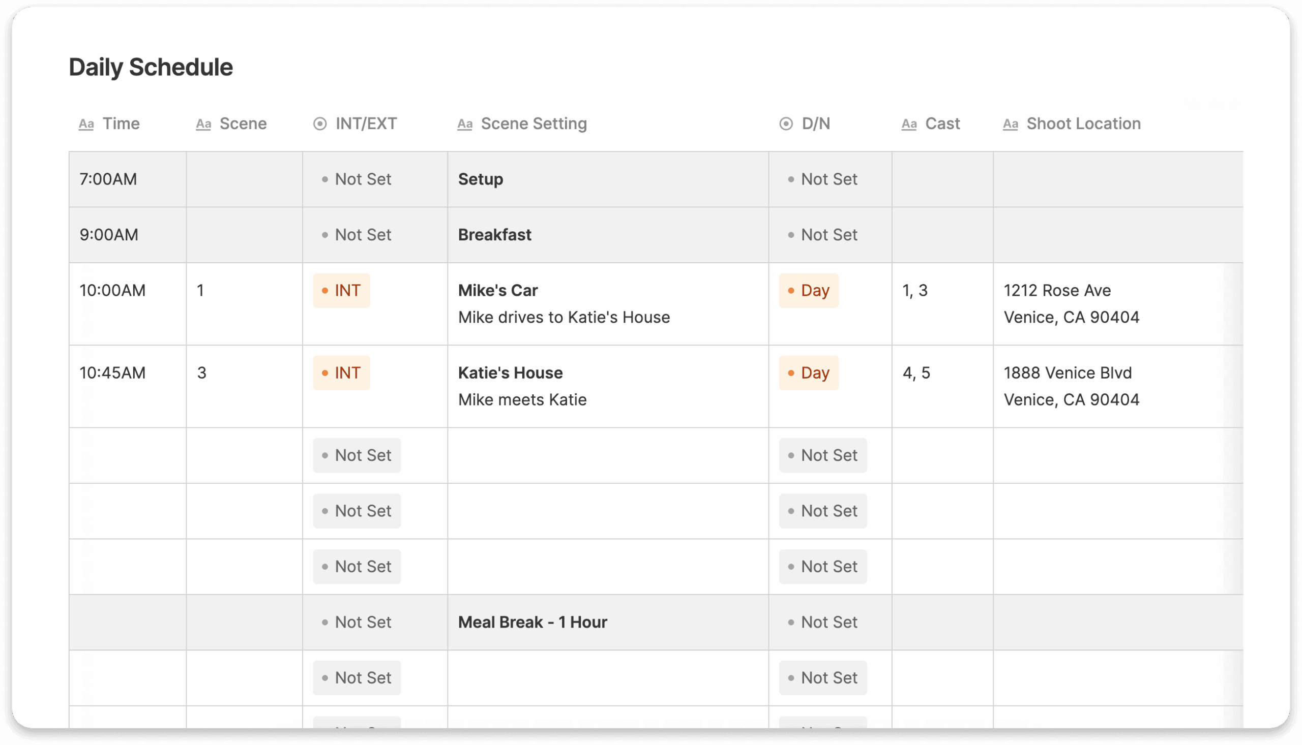 Shooting Schedule Template