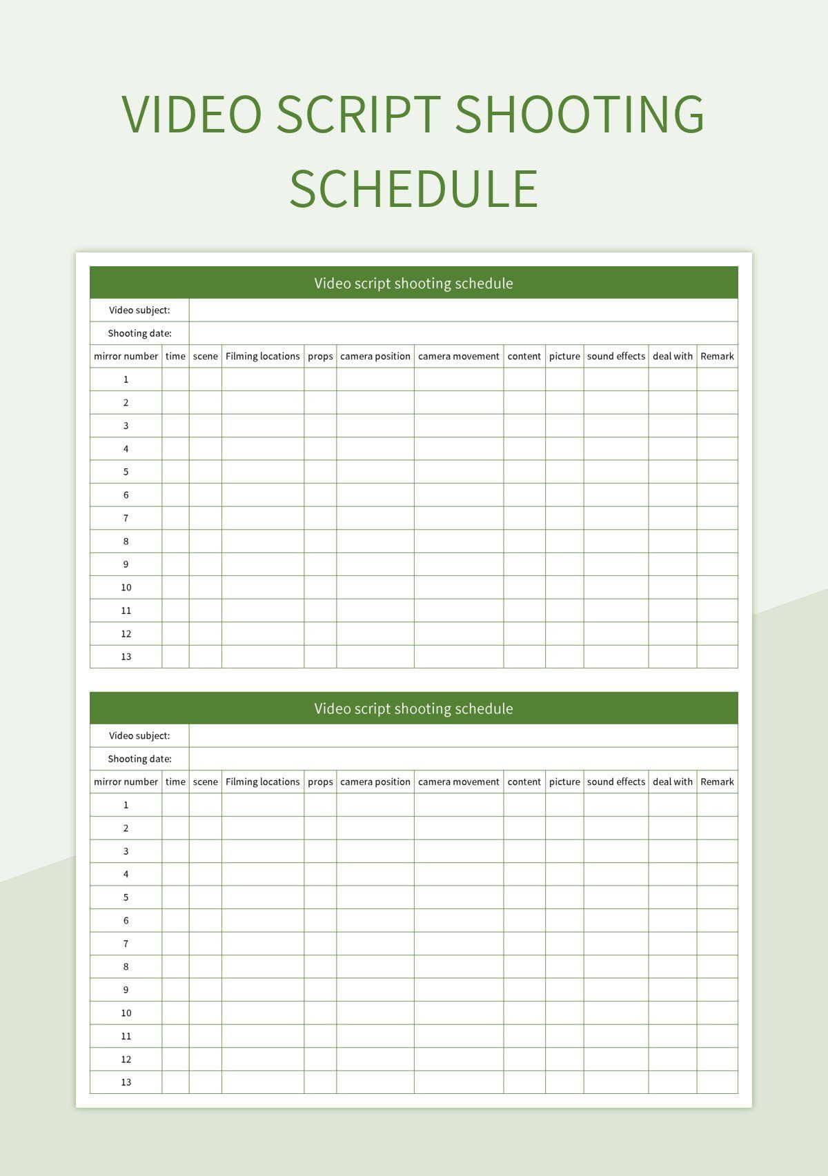 Shooting Schedule Template