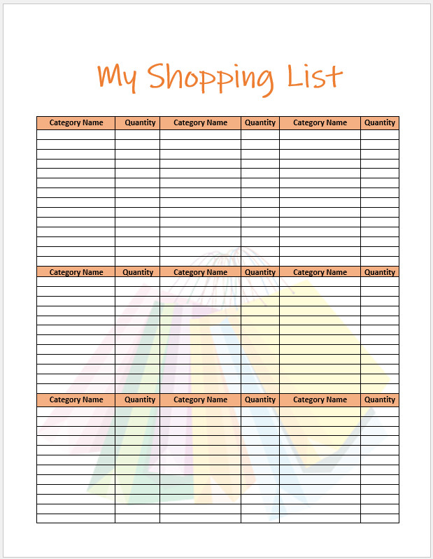 Free Printable Shopping List Template