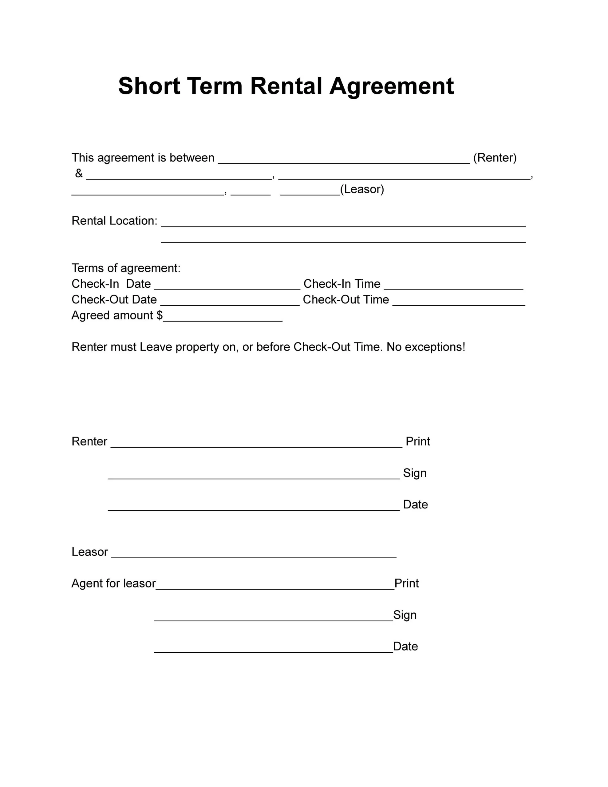 Short Term Lease Agreement Template Example Short Term Lease Agreement Template Example