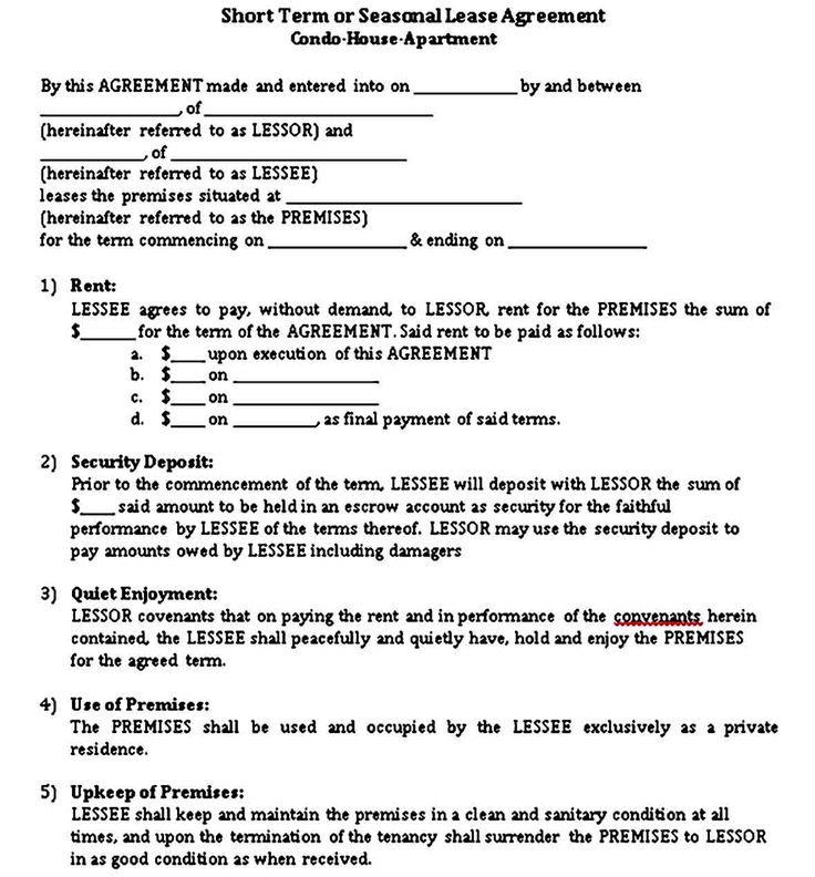 Short Term Lease Agreement Template Sample Short Term Lease Agreement Template Sample