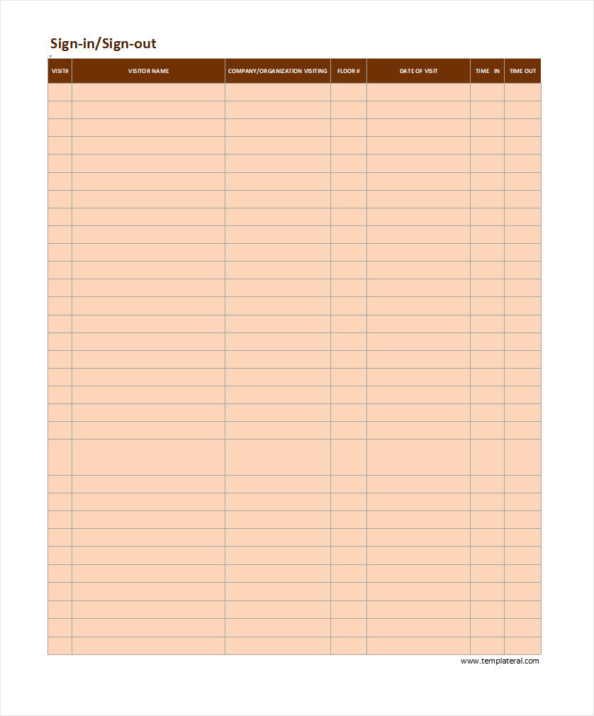 Sign In Sign Out Sheet Template