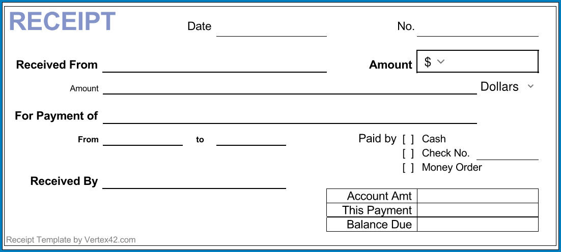 Simple Cash Receipt Template Example