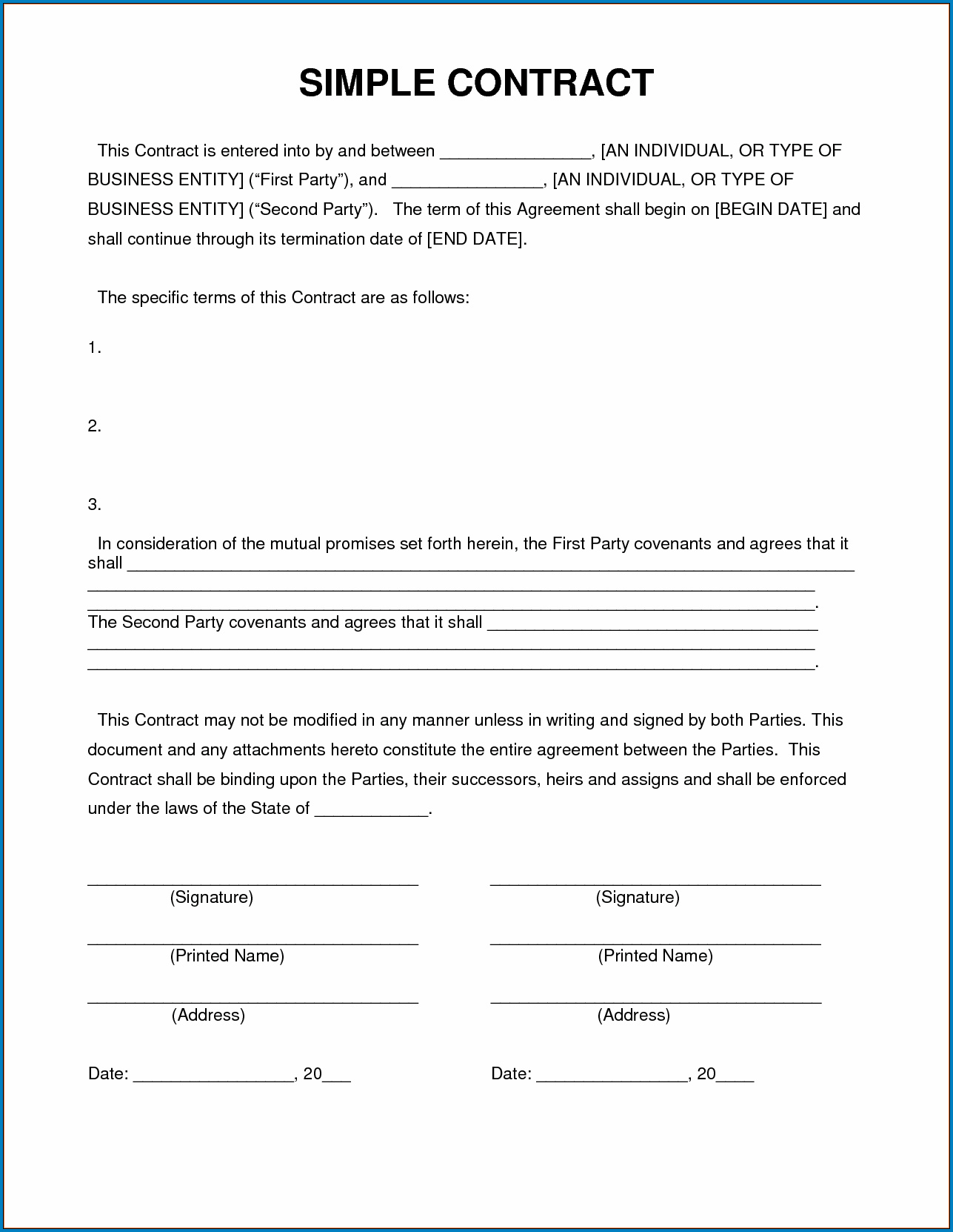 Simple Contractor Agreement Template Sample