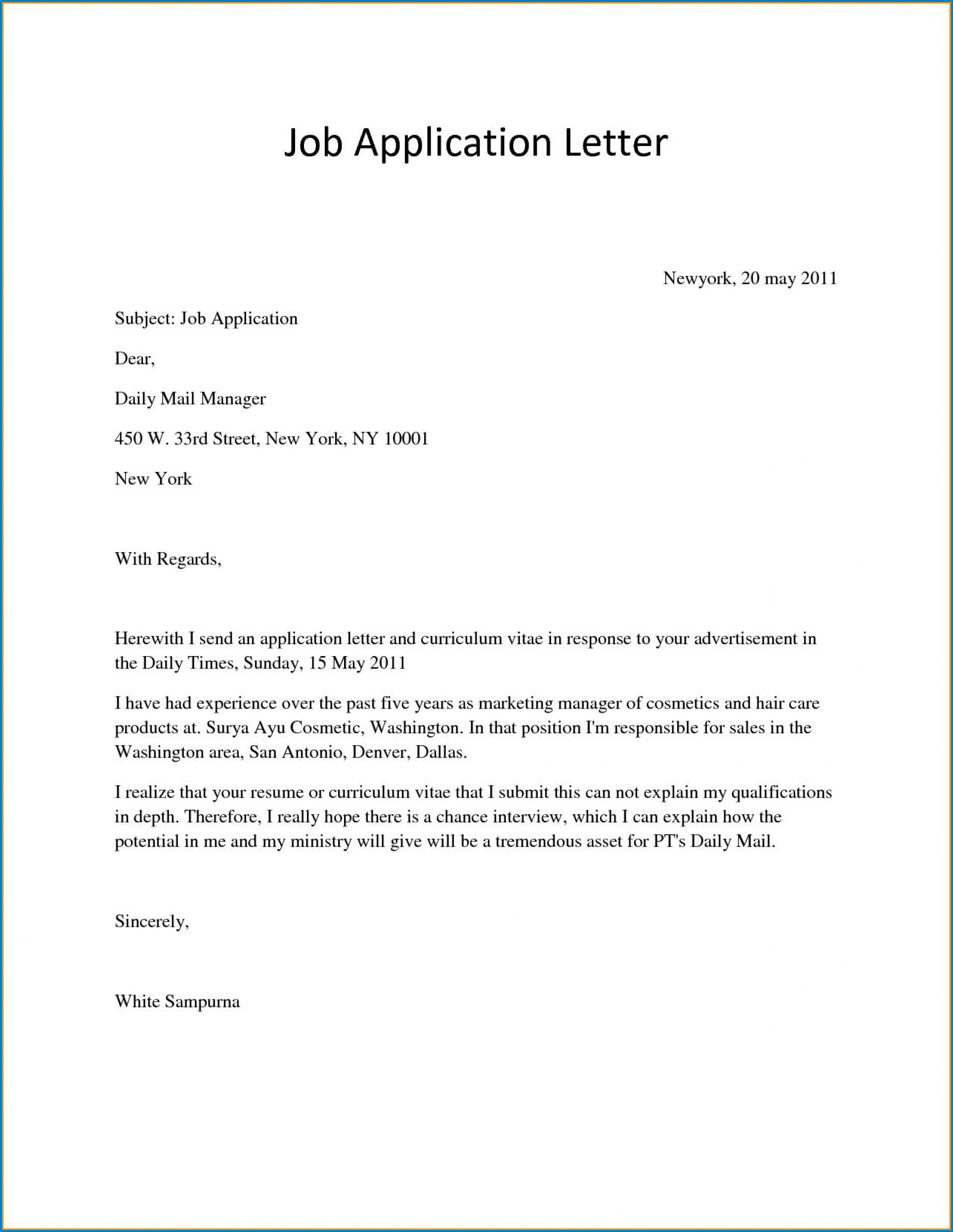 Simple Cover Letter For Job Application Sample