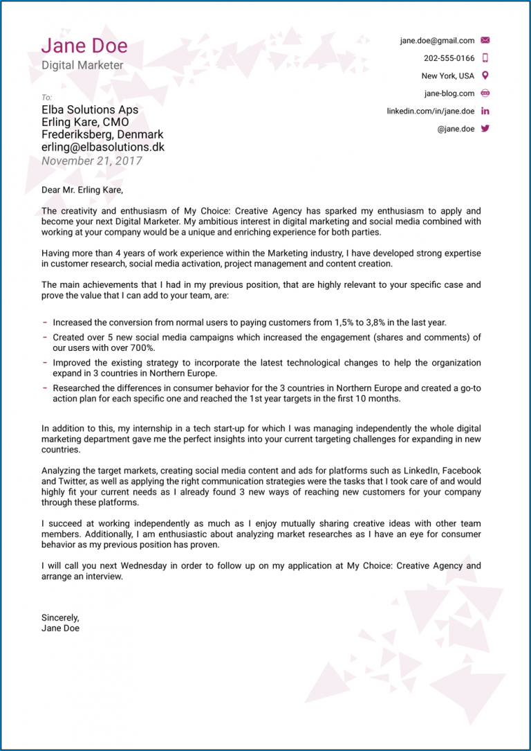 √ Free Printable Simple Cover Letter Template