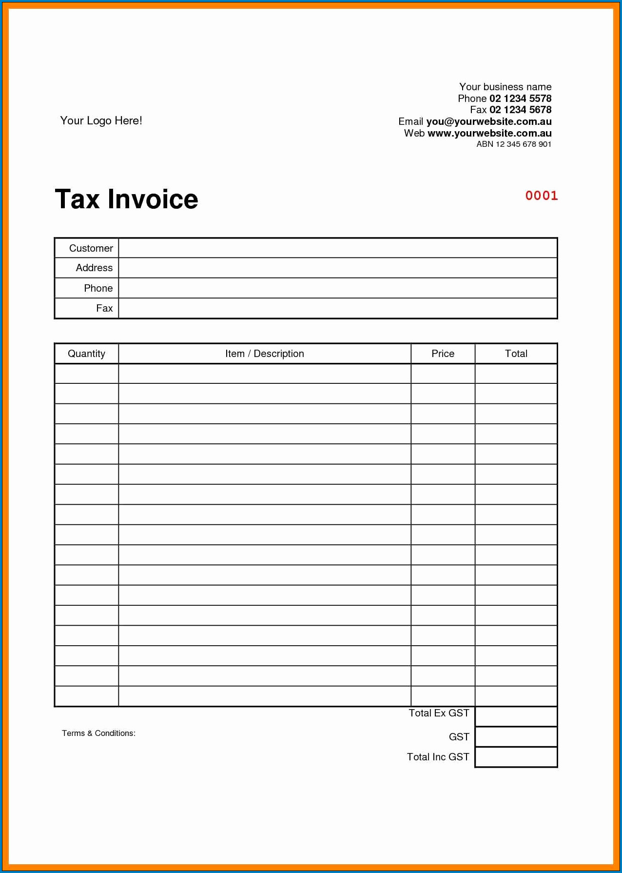 Simple Invoice Template Sample