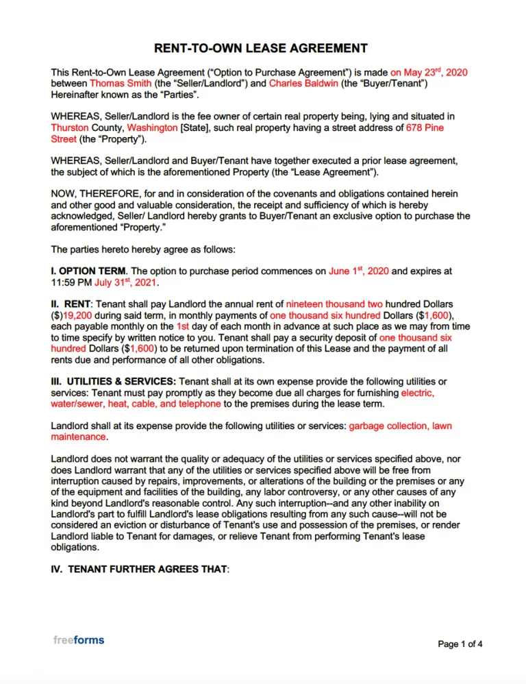 Simple Rent to own Agreement Template Simple Rent to own Agreement Template