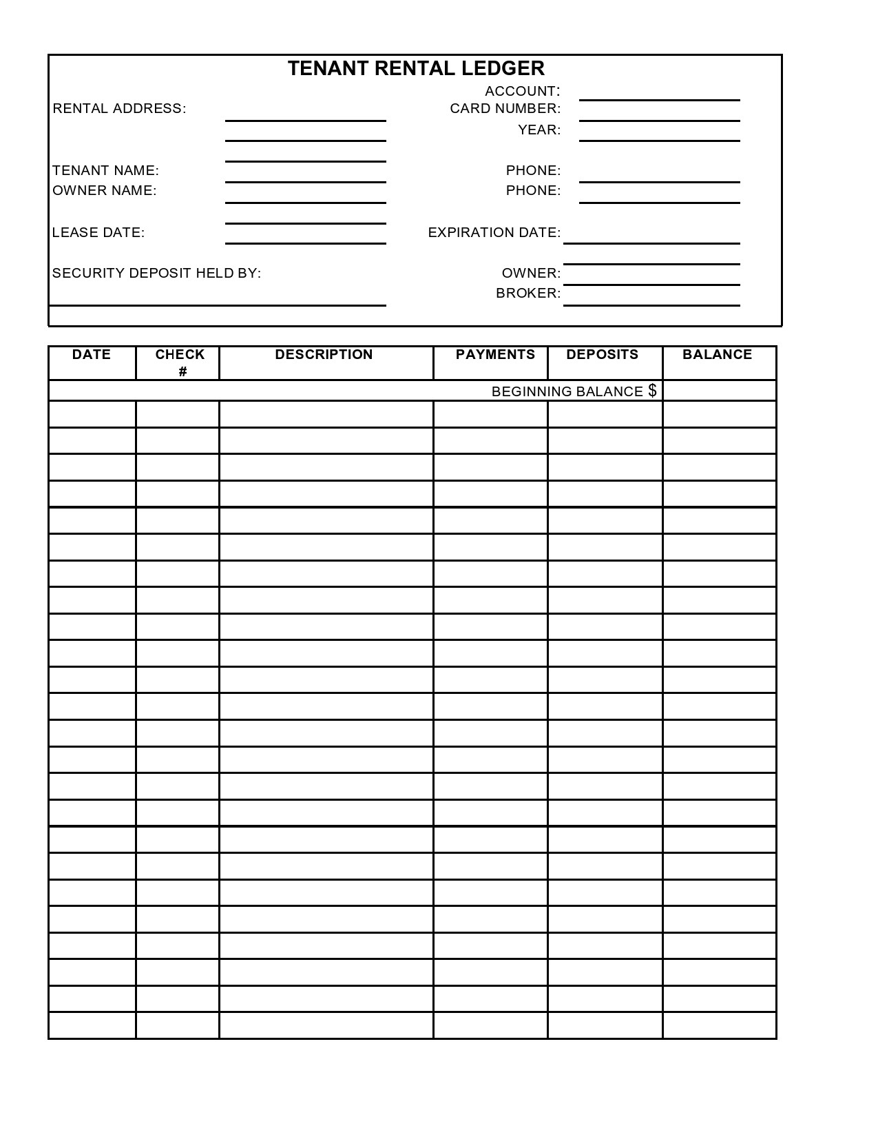 Simple Rental Ledger Template Simple Rental Ledger Template