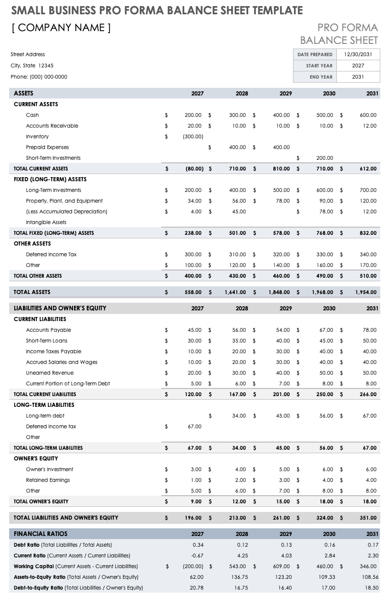 Small Business Balance Sheet Template Small Business Balance Sheet Template