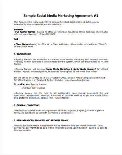 √ Printable Social Media Contract Template