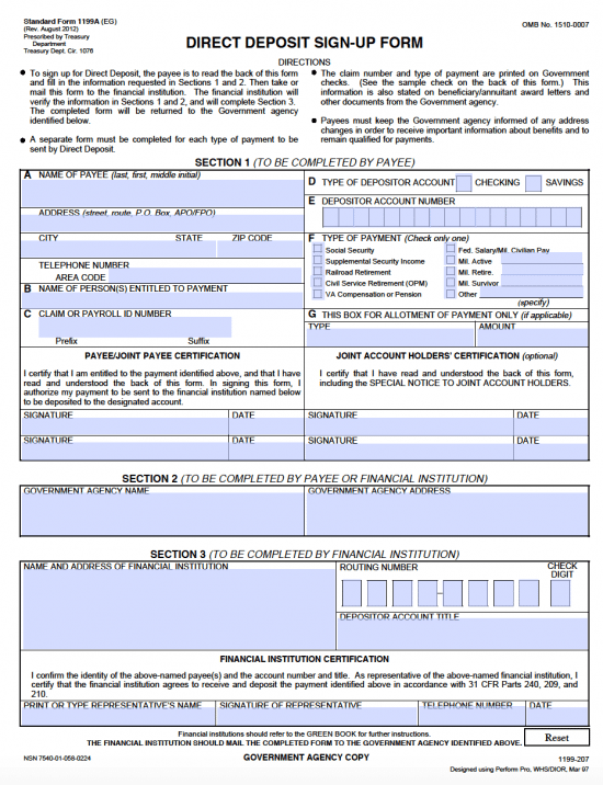 Social Security Direct Deposit Form Social Security Direct Deposit Form