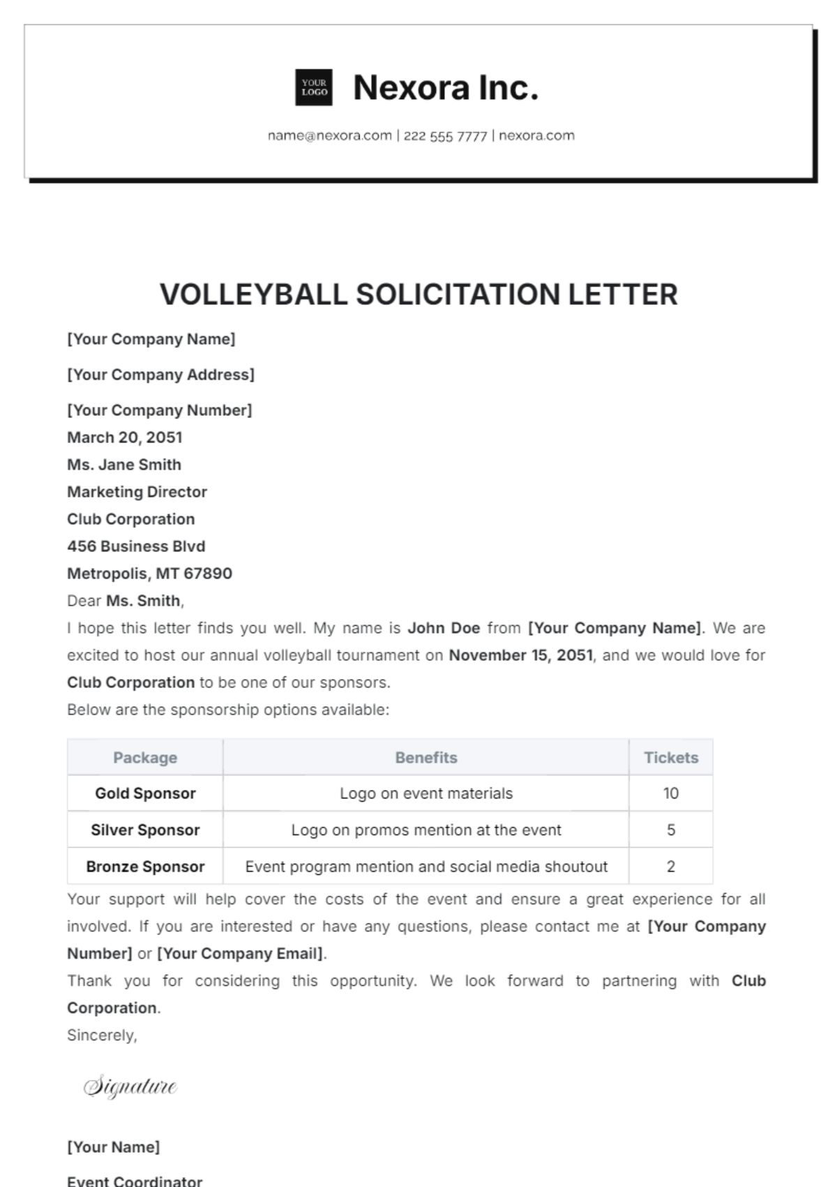 Solicitation Letter Template