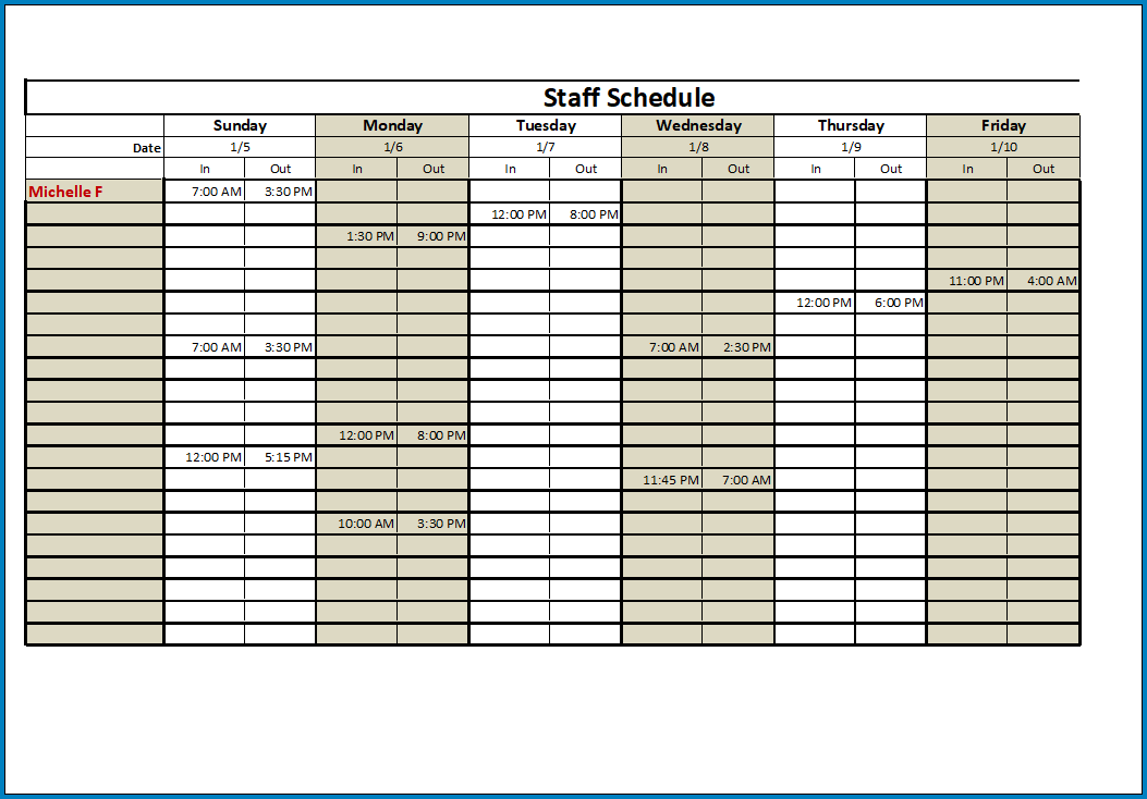 √ Free Printable Staff Schedule Template