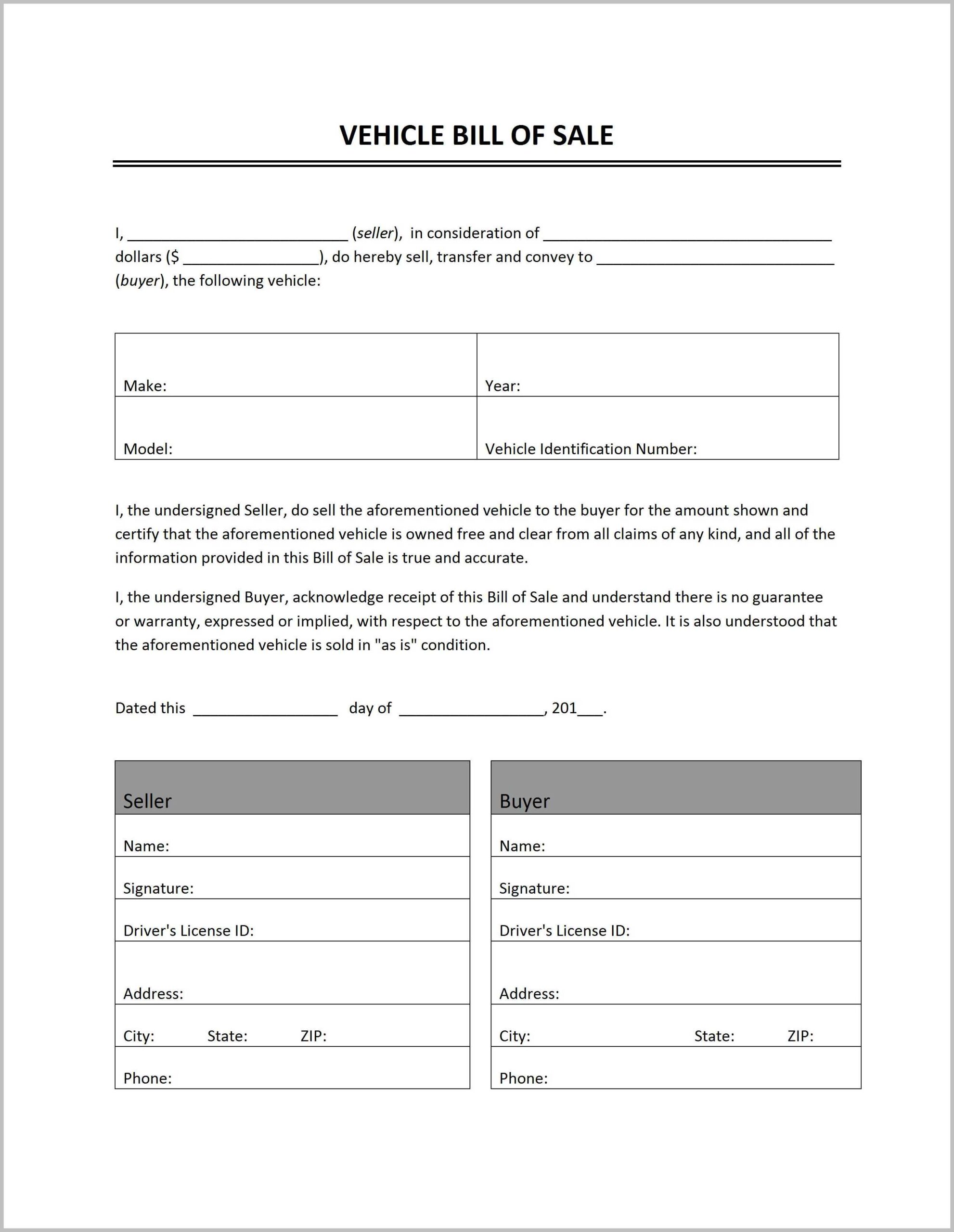 Standard Bill of Sale Form Standard Bill of Sale Form