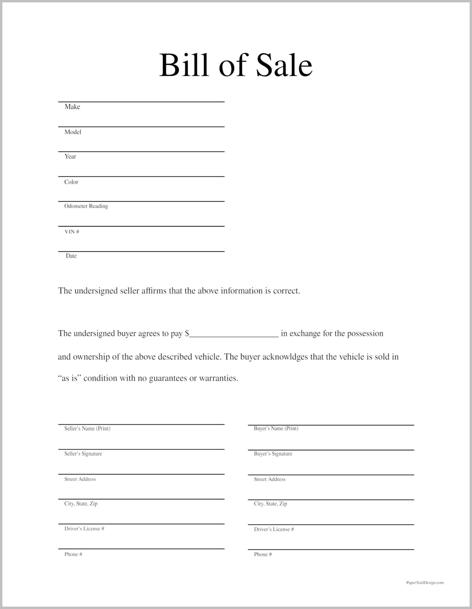Standard Bill of Sale Template Example Standard Bill of Sale Template Example
