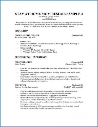 √ Free Stay At Home Mom Resume Template