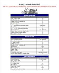 Student School Supply List Template