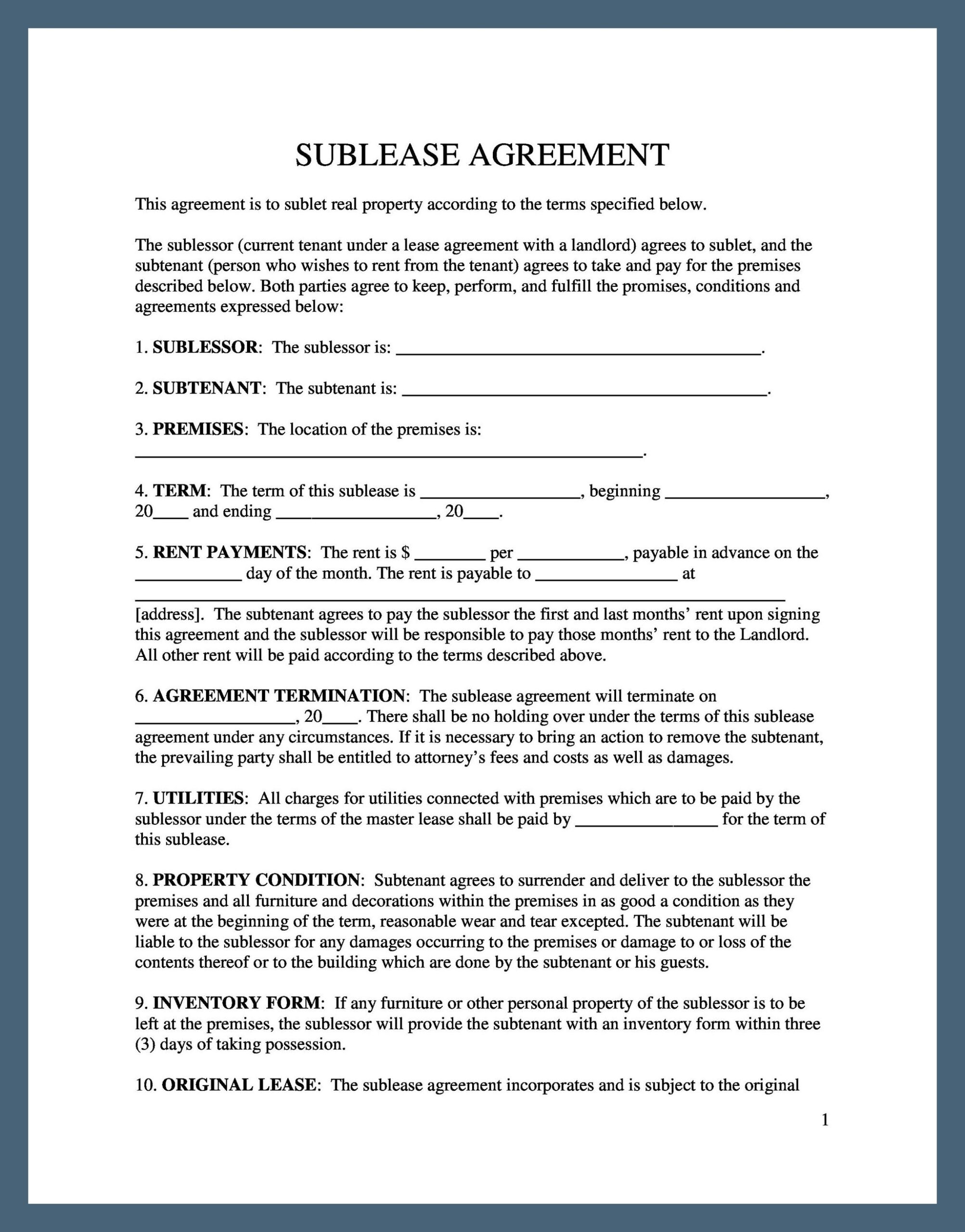Sublease Agreement Template Sublease Agreement Template